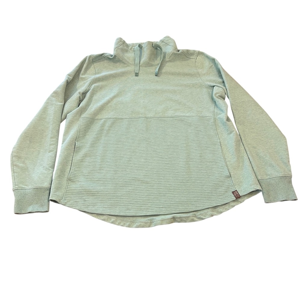 LL Bean Womens Funnel Neck Pullover Sweatshirt Green Textured Thumbhole XL